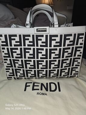 Fendi FF Canvas X-Tote Bag Black White Leather Trim Turn Lock. NWT. MFRP-$3800